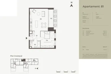 Rzut - Mieszkanie na sprzedaż 2 pokoje o powierzchni 56,81 m² - numer 81 w Monument