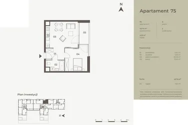 Rzut - Mieszkanie na sprzedaż 2 pokoje o powierzchni 43,74 m² - numer 75 w Monument