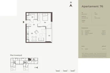 Rzut - Mieszkanie na sprzedaż 2 pokoje o powierzchni 43,74 m² - numer 76 w Monument