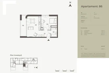 Rzut - Mieszkanie na sprzedaż 2 pokoje o powierzchni 43,31 m² - numer 86 w Monument