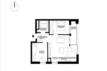 Rzut - Mieszkanie na sprzedaż 3 pokoje o powierzchni 57,85 m² - numer M115 w KrakoVska etap 2