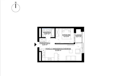 Rzut - Mieszkanie na sprzedaż 2 pokoje o powierzchni 41,08 m² - numer M13 w KrakoVska etap 2
