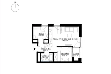 Rzut - Mieszkanie na sprzedaż 3 pokoje o powierzchni 48,15 m² - numer M21 w KrakoVska etap 2