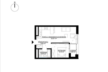Rzut - Mieszkanie na sprzedaż 2 pokoje o powierzchni 41,26 m² - numer M23 w KrakoVska etap 2