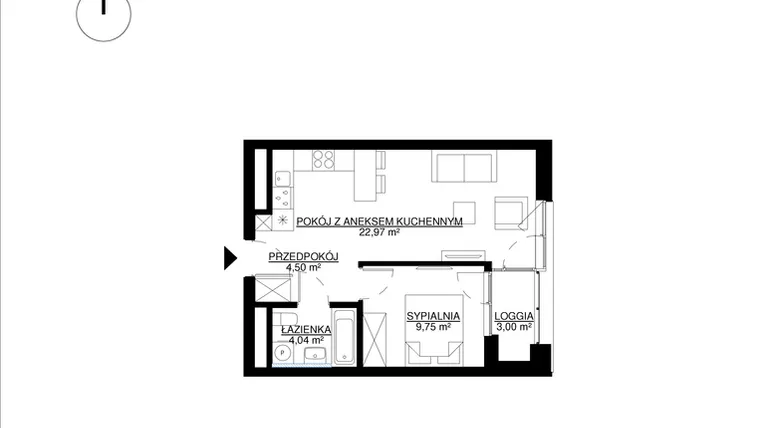 Rzut - Mieszkanie na sprzedaż 2 pokoje o powierzchni 41,26 m² - numer M23 w KrakoVska etap 2