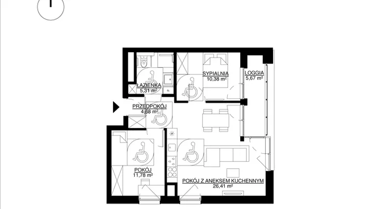 Rzut - Mieszkanie na sprzedaż 3 pokoje o powierzchni 58,56 m² - numer M25 w KrakoVska etap 2
