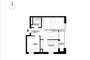 Rzut - Mieszkanie na sprzedaż 3 pokoje o powierzchni 58,05 m² - numer M34 w KrakoVska etap 2