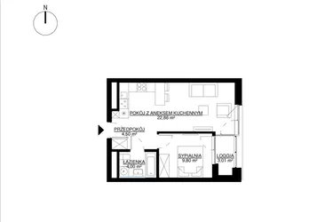Rzut - Mieszkanie na sprzedaż 2 pokoje o powierzchni 41,16 m² - numer M40 w KrakoVska etap 2