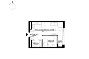 Rzut - Mieszkanie na sprzedaż 2 pokoje o powierzchni 41,17 m² - numer M68 w KrakoVska etap 2