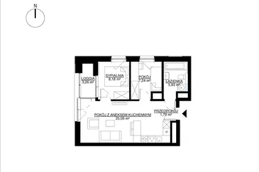 Rzut - Mieszkanie na sprzedaż 3 pokoje o powierzchni 48,1 m² - numer M83 w KrakoVska etap 2