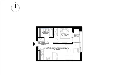 Rzut - Mieszkanie na sprzedaż 2 pokoje o powierzchni 41,07 m² - numer M95 w KrakoVska etap 2
