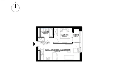 Rzut - Mieszkanie na sprzedaż 2 pokoje o powierzchni 41,17 m² - numer M113 w KrakoVska etap 2