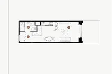Rzut - Mieszkanie na sprzedaż 1 pokój o powierzchni 29,64 m² - numer B.02.02 w WIMA APARTMENTS