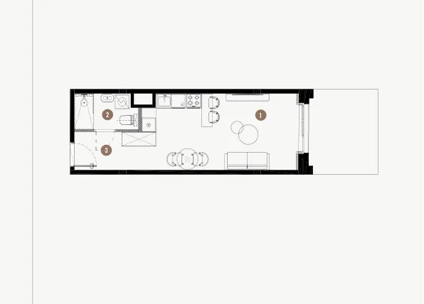 Rzut - Mieszkanie na sprzedaż 1 pokój o powierzchni 29,64 m² - numer B.02.02 w WIMA APARTMENTS