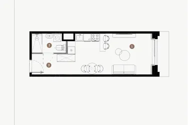 Rzut - Mieszkanie na sprzedaż 1 pokój o powierzchni 29,79 m² - numer B.02.06 w WIMA APARTMENTS