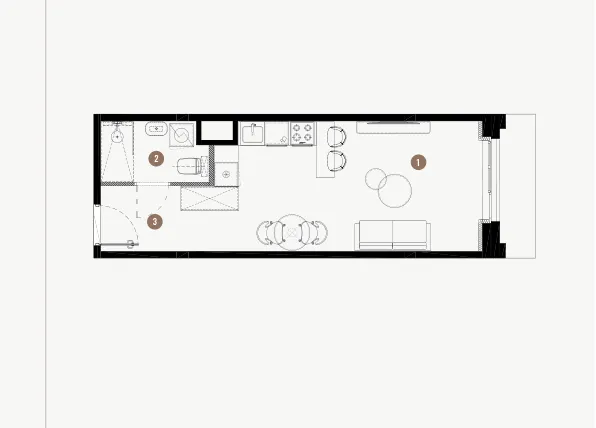 Rzut - Mieszkanie na sprzedaż 1 pokój o powierzchni 29,79 m² - numer B.02.06 w WIMA APARTMENTS