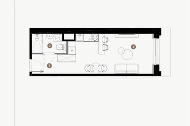 Rzut - Mieszkanie na sprzedaż 1 pokój o powierzchni 27,9 m² - numer B.02.08 w WIMA APARTMENTS