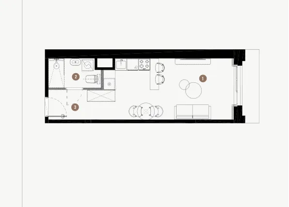 Rzut - Mieszkanie na sprzedaż 1 pokój o powierzchni 27,9 m² - numer B.02.08 w WIMA APARTMENTS
