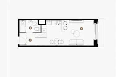 Rzut - Mieszkanie na sprzedaż 1 pokój o powierzchni 30,15 m² - numer B.02.10 w WIMA APARTMENTS