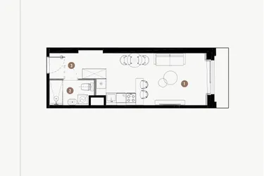Rzut - Mieszkanie na sprzedaż 1 pokój o powierzchni 28,85 m² - numer B.02.13 w WIMA APARTMENTS