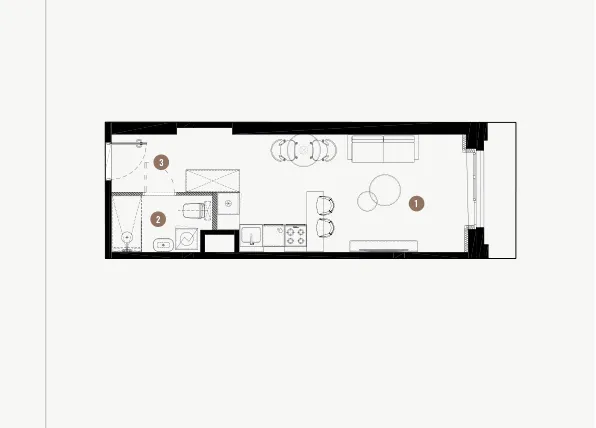Rzut - Mieszkanie na sprzedaż 1 pokój o powierzchni 28,85 m² - numer B.02.13 w WIMA APARTMENTS