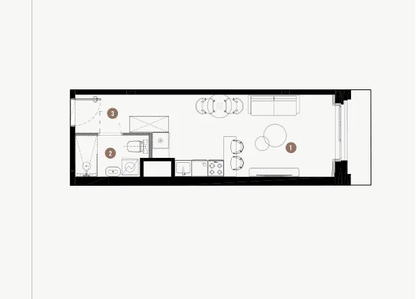 Rzut - Mieszkanie na sprzedaż 1 pokój o powierzchni 27,17 m² - numer B.02.15 w WIMA APARTMENTS