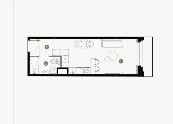 Rzut - Mieszkanie na sprzedaż 1 pokój o powierzchni 28,81 m² - numer B.02.17 w WIMA APARTMENTS
