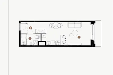 Rzut - Mieszkanie na sprzedaż 1 pokój o powierzchni 29,23 m² - numer B.02.19 w WIMA APARTMENTS
