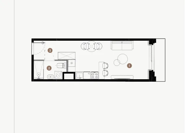 Rzut - Mieszkanie na sprzedaż 1 pokój o powierzchni 29,23 m² - numer B.02.19 w WIMA APARTMENTS