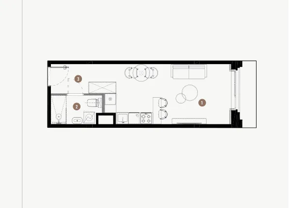 Rzut - Mieszkanie na sprzedaż 1 pokój o powierzchni 29,04 m² - numer B.02.21 w WIMA APARTMENTS