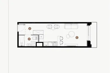 Rzut - Mieszkanie na sprzedaż 1 pokój o powierzchni 29,26 m² - numer B.02.23 w WIMA APARTMENTS