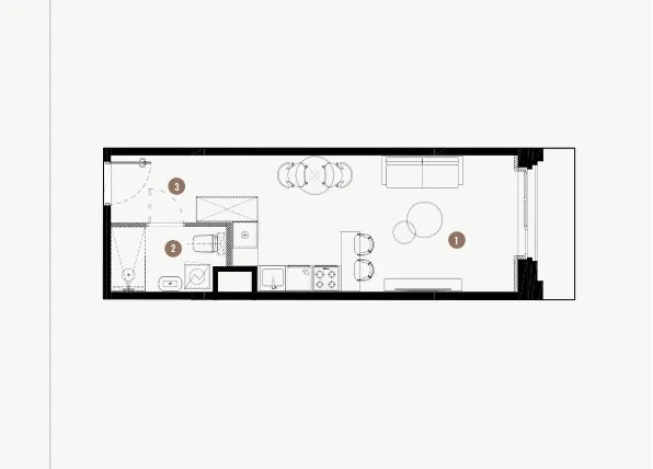 Rzut - Mieszkanie na sprzedaż 1 pokój o powierzchni 29,26 m² - numer B.02.23 w WIMA APARTMENTS
