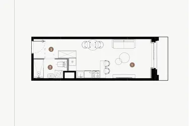 Rzut - Mieszkanie na sprzedaż 1 pokój o powierzchni 29,05 m² - numer B.02.25 w WIMA APARTMENTS