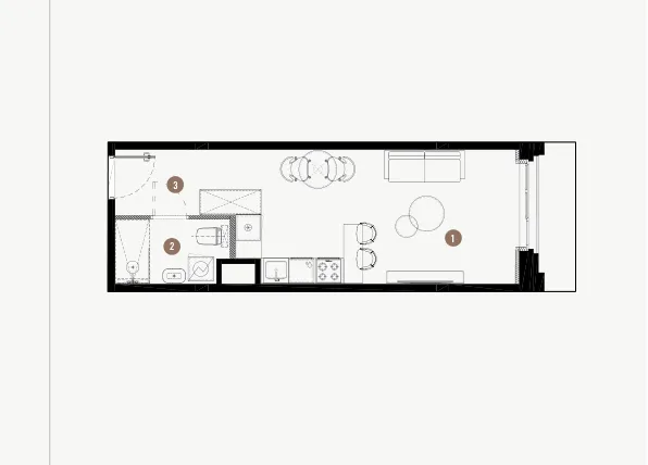 Rzut - Mieszkanie na sprzedaż 1 pokój o powierzchni 29,05 m² - numer B.02.25 w WIMA APARTMENTS