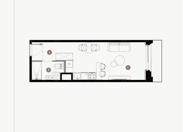 Rzut - Mieszkanie na sprzedaż 1 pokój o powierzchni 28,69 m² - numer B.02.29 w WIMA APARTMENTS
