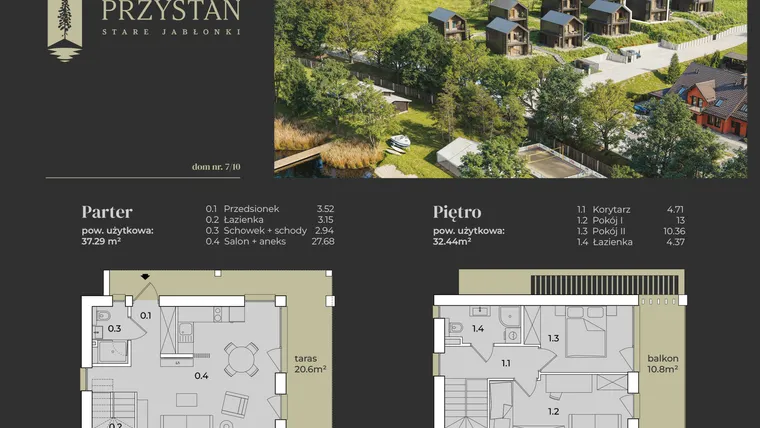 Rzut - Dom na sprzedaż 3 pokoje o powierzchni 69,73 m² - numer 7 w Przystań Stare Jabłonki