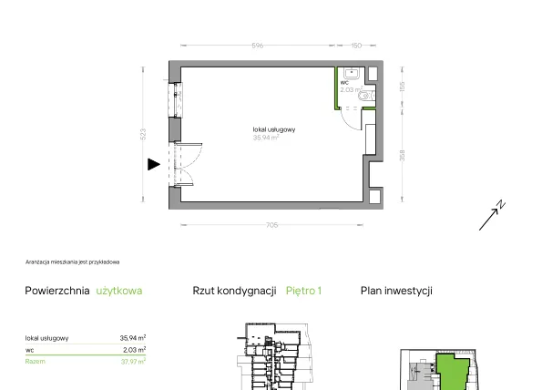 Rzut - Lokal użytkowy na sprzedaż 1 pokój o powierzchni 37,8 m² - numer I/F/U05 w Bochenka Vita