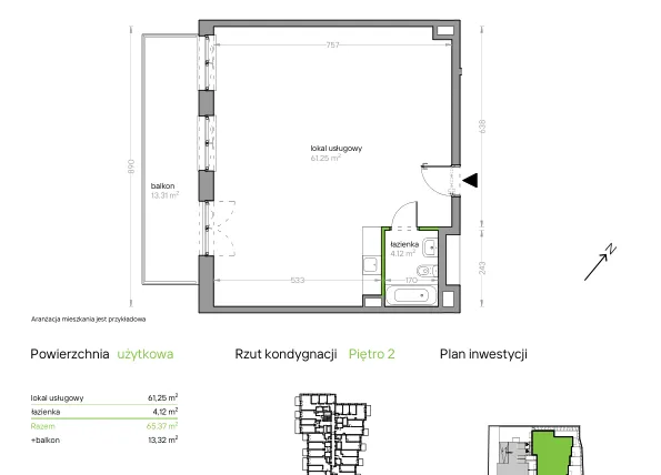 Rzut - Lokal użytkowy na sprzedaż 1 pokój o powierzchni 65,3 m² - numer II/F/U07 w Bochenka Vita