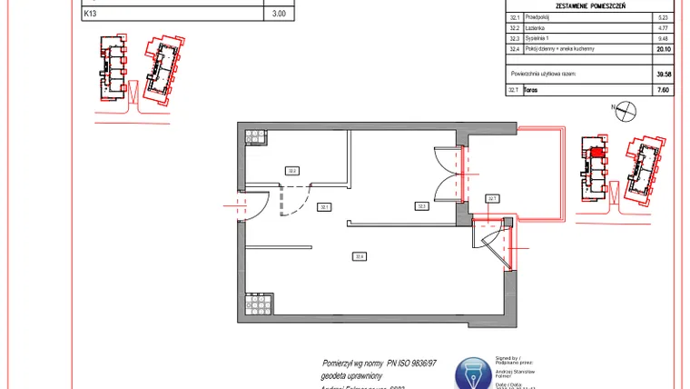 Rzut - Mieszkanie na sprzedaż 2 pokoje o powierzchni 39,58 m² - numer A.32 w Villa Verona Mielno