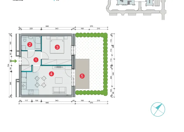 Rzut - Mieszkanie na sprzedaż 2 pokoje o powierzchni 37,49 m² - numer 7.3 w Osiedle Uniwersyteckie etap III