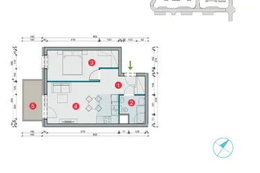 Rzut - Mieszkanie na sprzedaż 2 pokoje o powierzchni 40,6 m² - numer 7.5 w Osiedle Uniwersyteckie etap III