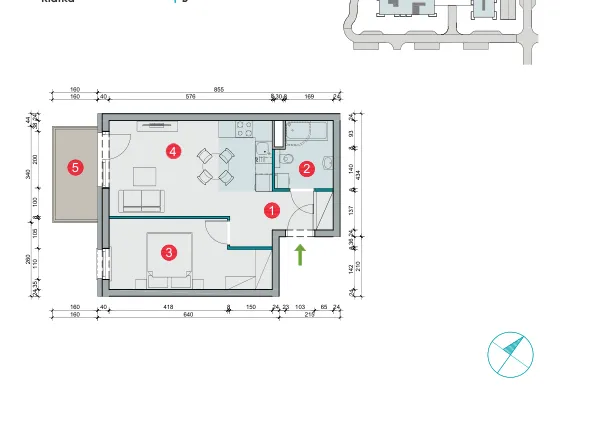 Rzut - Mieszkanie na sprzedaż 2 pokoje o powierzchni 40,84 m² - numer 7.22 w Osiedle Uniwersyteckie etap III