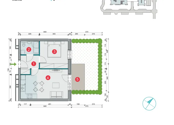 Rzut - Mieszkanie na sprzedaż 2 pokoje o powierzchni 38,93 m² - numer 7-24 w Osiedle Uniwersyteckie etap III