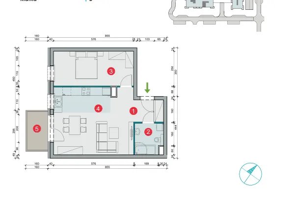 Rzut - Mieszkanie na sprzedaż 2 pokoje o powierzchni 49,53 m² - numer 7.32 w Osiedle Uniwersyteckie etap III