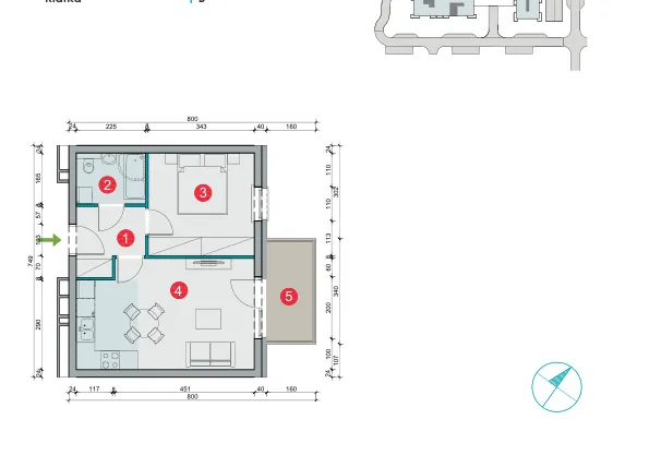 Rzut - Mieszkanie na sprzedaż 2 pokoje o powierzchni 38,93 m² - numer 7.42 w Osiedle Uniwersyteckie etap III