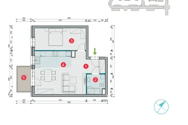 Rzut - Mieszkanie na sprzedaż 2 pokoje o powierzchni 49,53 m² - numer 7.44 w Osiedle Uniwersyteckie etap III