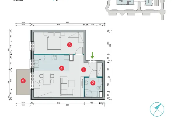Rzut - Mieszkanie na sprzedaż 2 pokoje o powierzchni 49,53 m² - numer 7.44 w Osiedle Uniwersyteckie etap III
