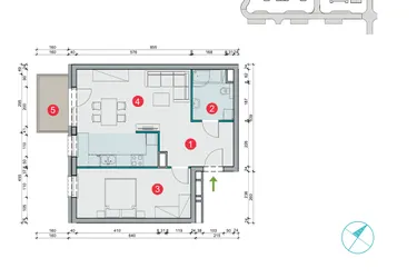 Rzut - Mieszkanie na sprzedaż 2 pokoje o powierzchni 51,61 m² - numer 7.46 w Osiedle Uniwersyteckie etap III