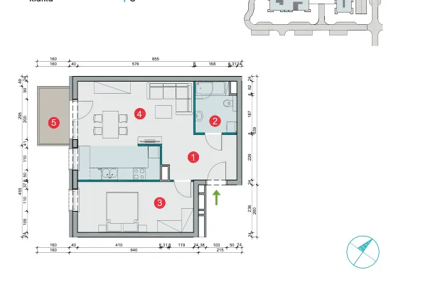 Rzut - Mieszkanie na sprzedaż 2 pokoje o powierzchni 51,61 m² - numer 7.46 w Osiedle Uniwersyteckie etap III