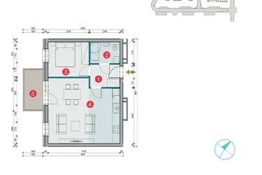 Rzut - Mieszkanie na sprzedaż 2 pokoje o powierzchni 45,38 m² - numer 7.51 w Osiedle Uniwersyteckie etap III